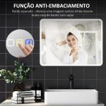 Espelho de Casa de Banho com Luz LED 80x60 cm Bluetooth 3 Cores de Luz Relógio Digital Função Antiembaciamento Função de Memória Prata