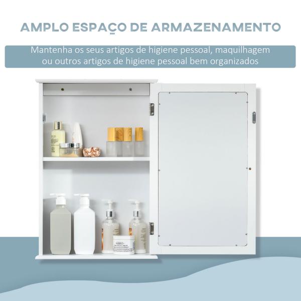 Armário de Casa de Banho com Espelho Armário com Espelho para Casa de Banho com 1 Prateleira Estilo Moderno 41x14x60 cm Branco