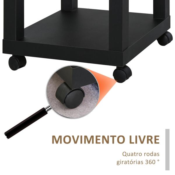 Mesa de Apoio para sofá mesa lateral com prateleira aberta Rodas 40x40x40 Preto e Madeira