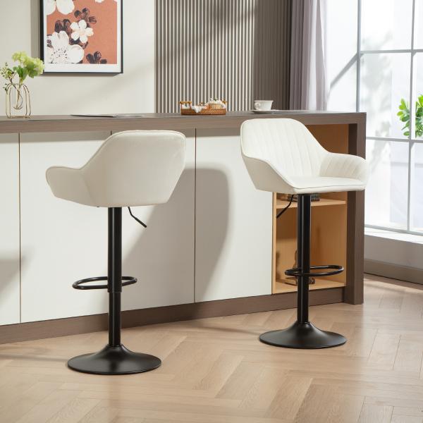 Conjunto de 2 Bancos de Bar Giratórios Bancos Altos de Cozinha com Altura Ajustável 50,5x50x87 - 107 cm Creme