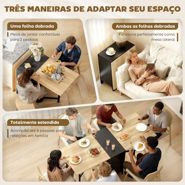 Mesa de Cozinha Dobrável com Arrumação Mesa de Refeição Compacta com 4 Prateleiras 169x60x75 cm Madeira e Preto