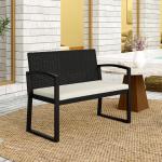 Banco de Jardim em Vime Sintético de 2 Lugares Banco de Exterior com Almofada 103x58x78 cm Preto e Bege