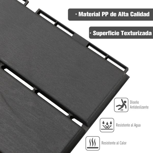 Conjunto de 9 Estrados 30x30 cm com Área de 0,81 m² para Exterior e Interior Estrados com Sistema Clique com Superfície Antiderrapante para Balcão Terraço Jardim Preto