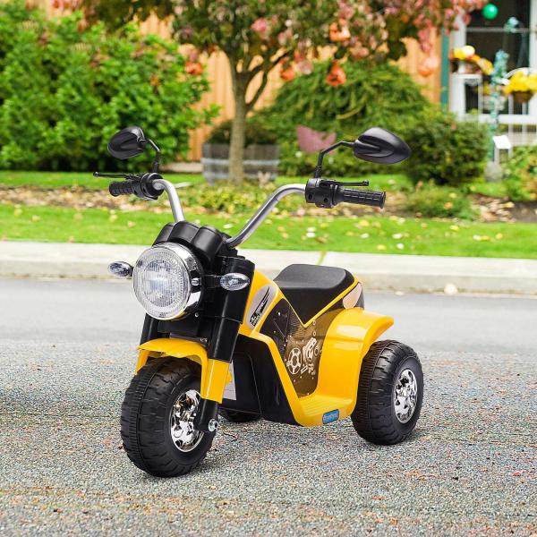 Motocicleta Elétrica Infantil com 3 Rodas Triciclo a Bateria 6V para Crianças de 18 - 36 Meses com Farol Buzina 72x57x56cm Amarelo