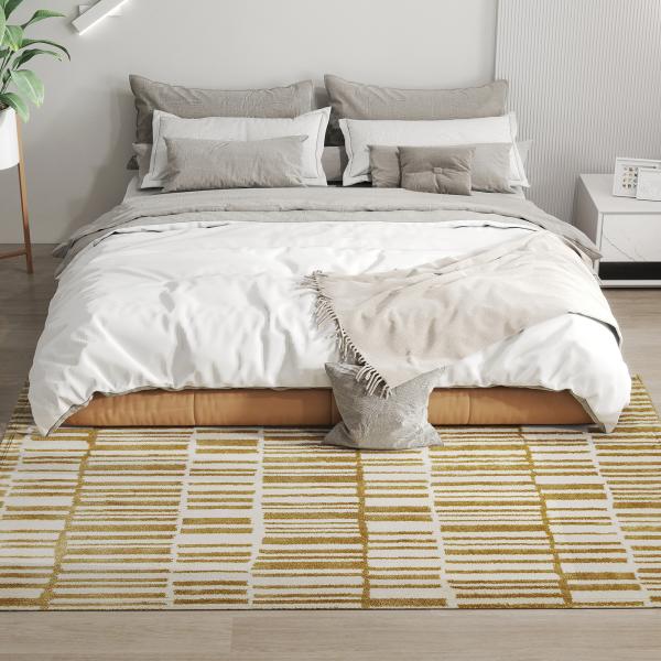 Tapete Sala de Estar 170x120 cm Tapete Lavável na Máquina de Lavar Pelo Curto Estilo Moderno Creme