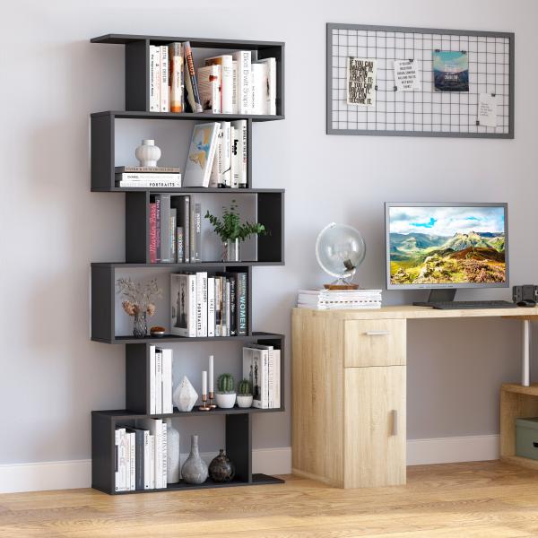 Estante com 6 Prateleiras para Livros em Formato S 80x24x191 cm preto