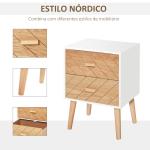 Mesa de Cabeceira com 2 Gavetas Espaço de Armazenamento para Dormitório 40x30x55,5 cm Branco e Madeira