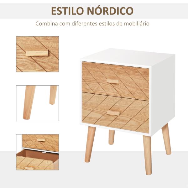 Mesa de Cabeceira com 2 Gavetas Espaço de Armazenamento para Dormitório 40x30x55,5 cm Branco e Madeira