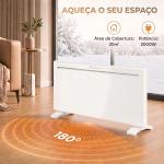 Aquecedor de Painel Inteligente 2000W, Parede ou Chão, Temporizador Semanal, Modo Janela Aberta e Anti - gelo, Branco