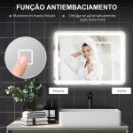 Espelho Casa de Banho com Luzes LED 60x80 cm Função Antiembaciamento 3 Temperaturas de Cor Ajustável e Função de Memória