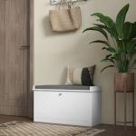 Banco Sapateira Moderno de Madeira com Prateleiras Ajustáveis e Almofada Acolchoada para 8 Pares de Sapatos 80x26x44,5 cm Branco