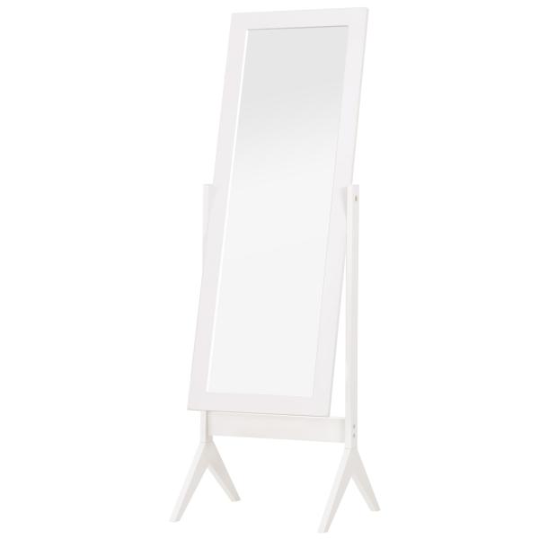 Espelho de maquilhagem de pé reclinável nórdico para quarto sala moldura de madeira 47x46x148 cm branco