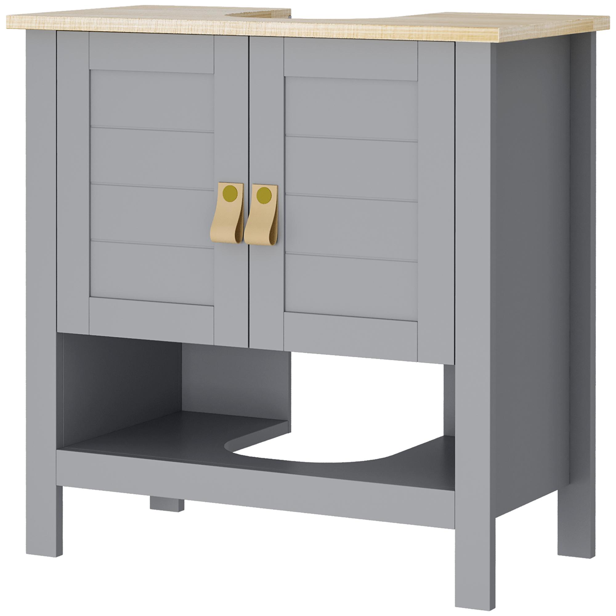 Armário compacto para sob a pia com 2 portas e prateleira interna ajustável Gabinete auxiliar para banheiro 60x30x60 cm Cinza