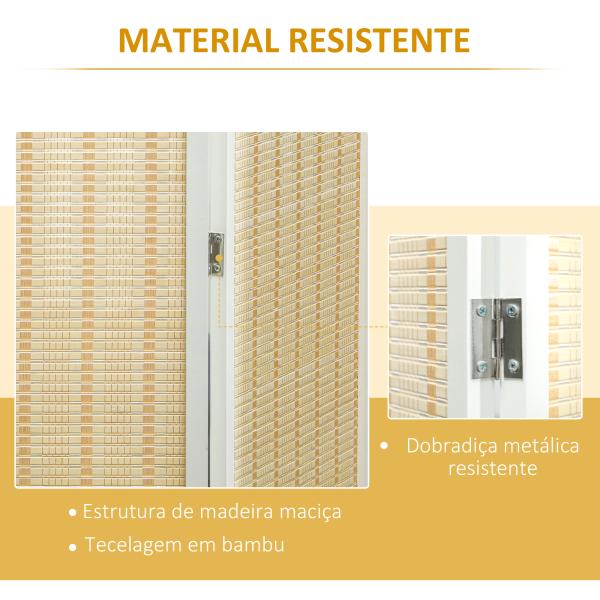 Biombo de 4 Painéis Dobrável Separador de Ambientes Tecido a Mão de Bambu e Fio de Algodão 180x180 cm Branco