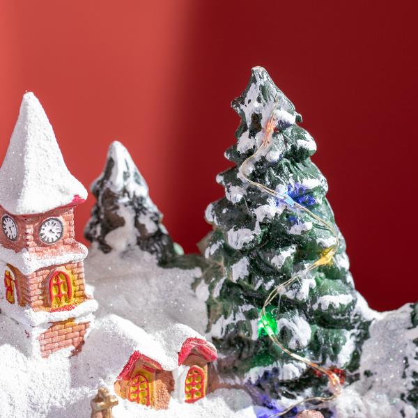 Aldeia de Natal com Luzes LED Trem Giratório e Música Decoração de Natal 20x19,5x20cm Multicor