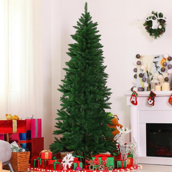 Árvore de Natal Artificial 210cm Ignífugo com 631 Ramos de PVC e Suporte de Metal Decoração de Natal para Interiores Verde