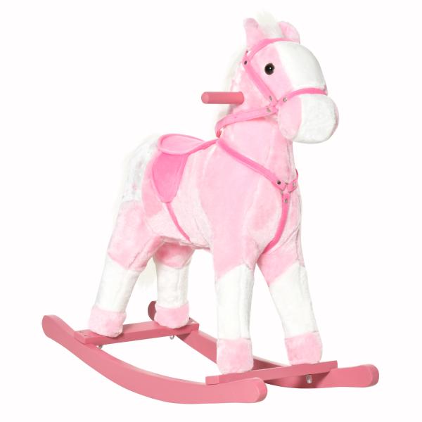 Cavalo Baloiço de Pelúcia para Crianças entre 3 - 6 Anos com Sons de Relincho 74x28x65 cm Rosa