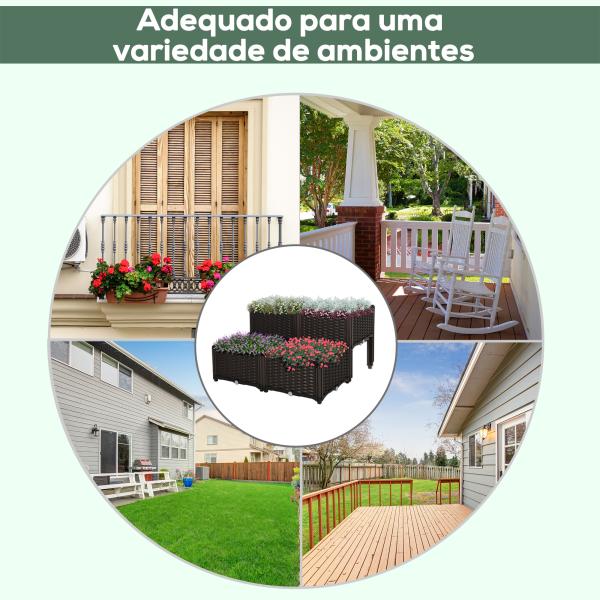 Conjunto de 4 Floreiras Quadradas Floreiras para Flores e Vegetais com Orifícios de Drenagem e Pés Altos 80x40x26 - 44 cm Marrom