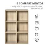 Estante para Livros Estante de Madeira de 3 Níveis com 6 Compartimentos de Armazenamento65,5x30x97,5cm Carvalho