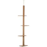 Arranhador para Gatos de Chão ao Teto Ajustável com 4 Plataformas e Poste 43x27x228 - 260 cm Castanho Claro
