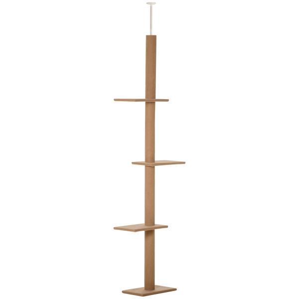 Arranhador para Gatos de Chão ao Teto Ajustável com 4 Plataformas e Poste 43x27x228 - 260 cm Castanho Claro