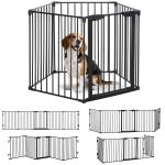 Barreira de Segurança para Animais de Estimação Barreira Dobrável de 5 Painéis com Fechadura Inteligente 300x74,5 cm Preto