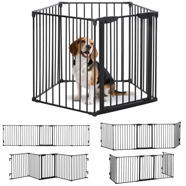 Barreira de Segurança para Animais de Estimação Barreira Dobrável de 5 Painéis com Fechadura Inteligente 300x74,5 cm Preto