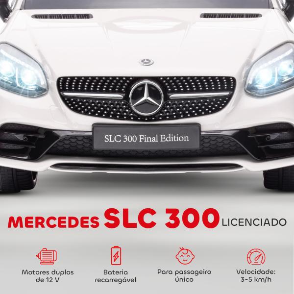 Carro Elétrico Mercedes SLC 300 12V com Faróis LED Buzina Música TF USB e Abertura da Porta 3 - 5km/h 107x62,5x44 cm Branco