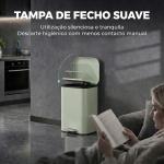 Caixote do Lixo de Cozinha 20 L em Aço Galvanizado com Tampa de Fecho Suave Pedal Balde Removível e Acabamento Anti - impressões Digitais Verde Claro
