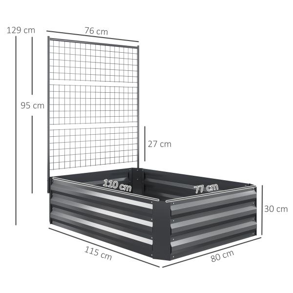 Caixa de Plantio de Aço Galvanizado com Treliça para Plantas Trepadeiras e Fundo Aberto 80x115x125 cm Cinza Escuro