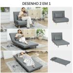 Poltrona 2 em 1 Sofá Cama Individual Dobrável com Encosto Ajustável e Almofada Carga 125 kg 90x78x79 cm Cinza