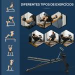 Banco de Musculação com Encosto Ajustável em 7 Posições Extensão de Pernas e Banda de Resistência 54x160x106cm Preto e Azul