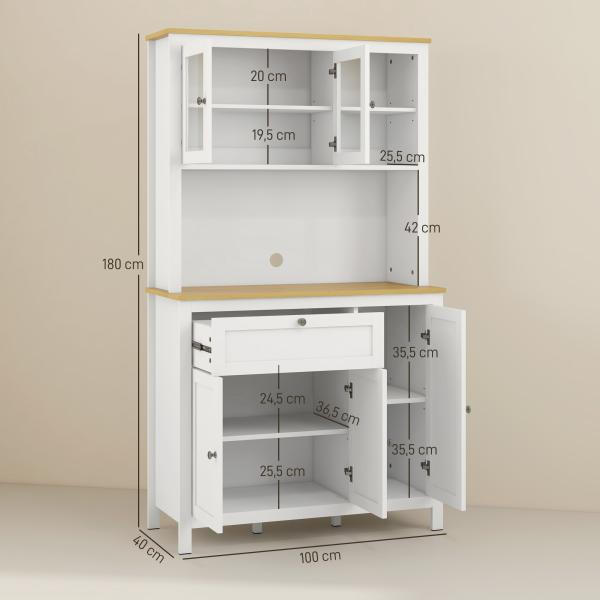 Armário de Arrumação Alto com 5 Portas Prateleiras Ajustáveis para Micro - Ondas 100x40x180 cm Branco e Madeira