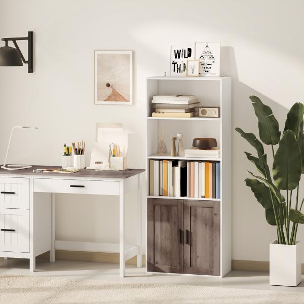 Estante para Livros Estreita Estante com Armário com Prateleira Ajustável 60x30x149,5 cm Branco e Castanho