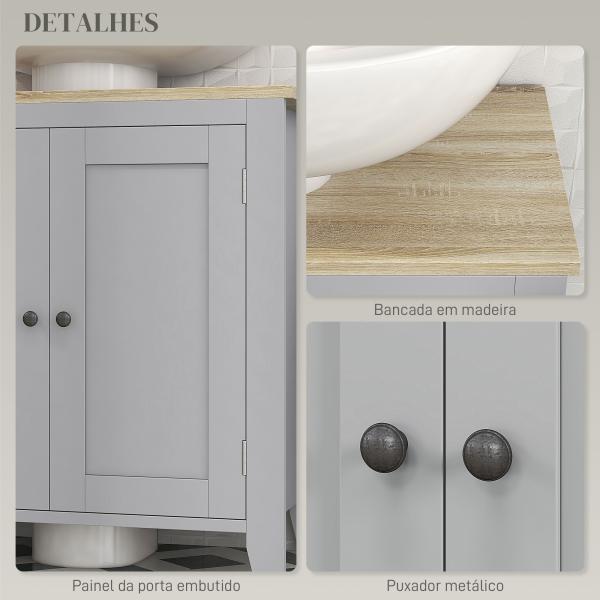 Móvel para Lavatório Pousar com 2 Portas e Prateleira Ajustável Estilo Moderno 60x30x60 cm Cinza e Madeira