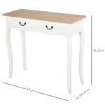 Mesa Consola Mesa Auxiliar com 2 Gavetas para Entrada Corredor Sala de Estar 87x34x78,5cm Branco e Madeira