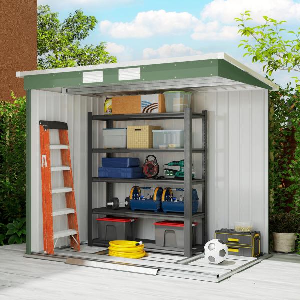 Abrigo de Jardim 213x130x173cm Abrigo de Exterior de Aço Galvanizado com Porta Corredeira e Ventilações Verde