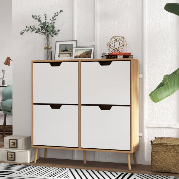 Sapateira para 16 Pares de Sapatos com 4 Gavetas e Prateleiras Ajustáveis 95x26x95 cm Madeira