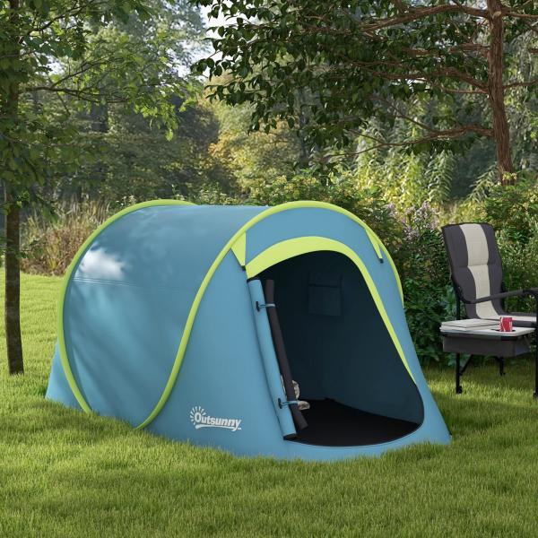 Tenda de Campismo para 1 - 2 Pessoas Impermeável de 2000 mm com Bolsa de Transporte para Pesca 245x148x105 cm Azul