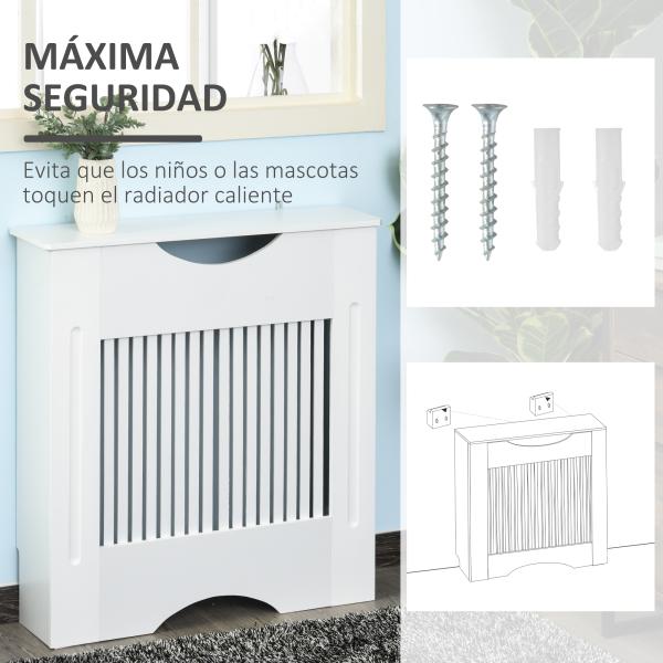 Cobertura Radiador 78x19x82cm Cobertura Radiador de MDF Moderno com Prateleira Carga 10kg e Dispositivo Anti Rolamento para Sala de Estar Dormitório Branco