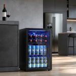 Frigorífico de Bebidas 70 L com Porta de Vidro Duplo Iluminação LED 2 Prateleiras Ajustáveis para 70 Latas