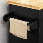 Ilha de Cozinha com Armário Portas e Prateleira Interior Ajustável Gaveta Barra e Suporte para Temperos Móvel Aparador Auxiliar com Rodas para Sala de Jantar 109x40x89cm Preto