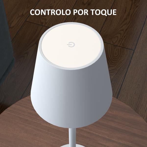 Candeeiro de Mesa com Luzes LED Candeeiro de Mesa Sem Fios Recarregável por USB - C 3 Cores Ø11,2x36,5 cm Branco