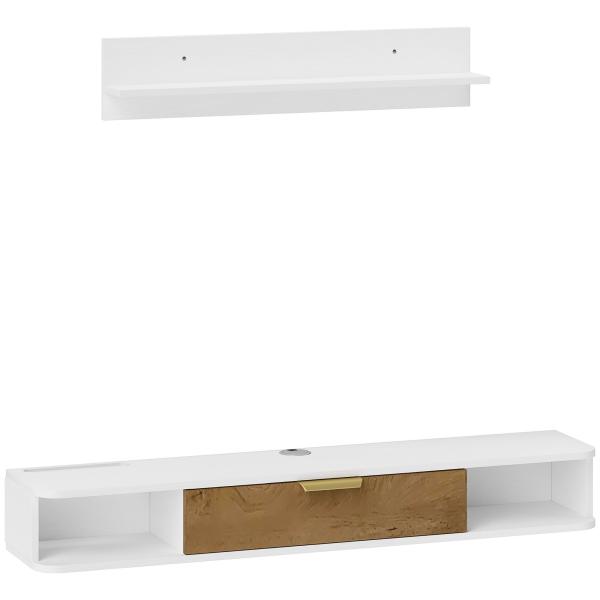 Móvel de TV Sala de Estar com Prateleira de Parede Armário Orifícios para Cabos para Televisão de Parede 120x24x16 cm Branco