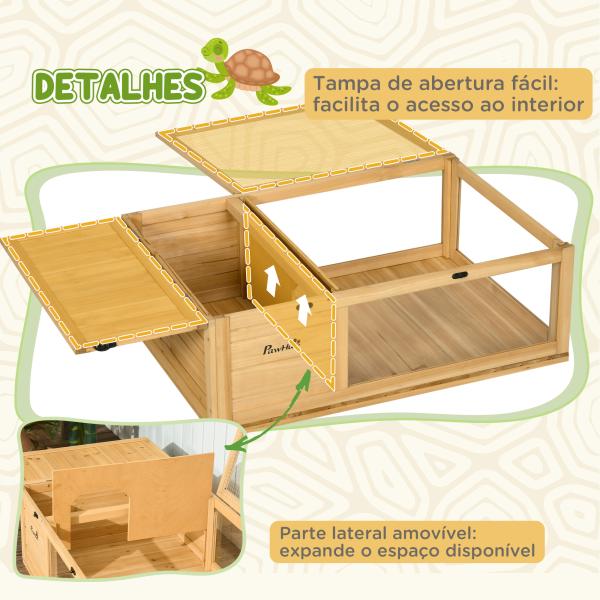 Terrario para Reptéis Casa para Tartarugas de Madeira com Painéis Laterais Transparentes e Trava 91x60,5x32 cm Madeira
