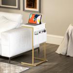 Mesa Auxiliar com Estação de Carga Mesa Lateral com 2 Entradas USB 1 Entrada USB - C e Bolsa Organizadora 25,5x40x71 cm Branco