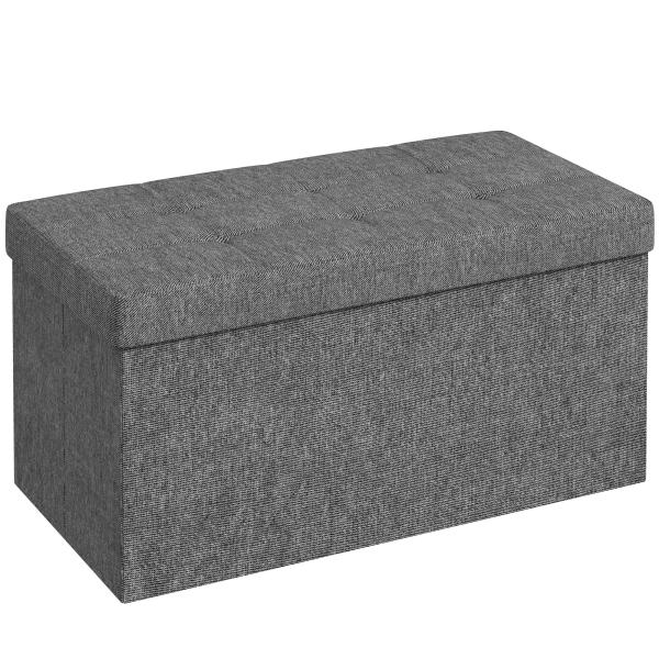 Baú de Armazenamento para Dormitório 84L Puff de Armazenamento Dobrável Estofado em Linho Sintético 76x38x38 cm Cinza Escuro