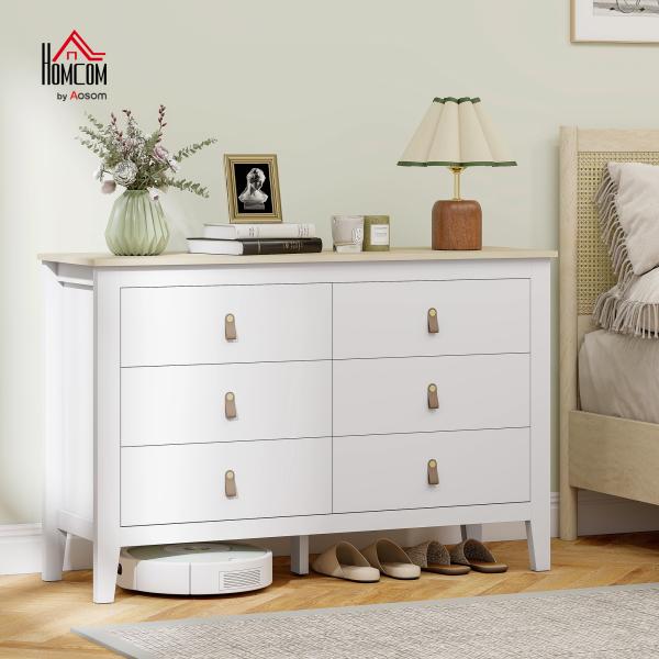 Cómoda de 6 Gavetas Cómoda para Dormitório com Puxadores de PU 120x40x78 cm Branco