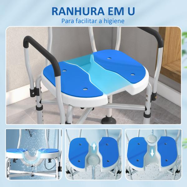 Assento de Duche para Pessoas Idosas com Assento Ranhurado Altura Ajustável Banco de Duche 53x41,5x91,5 cm Azul