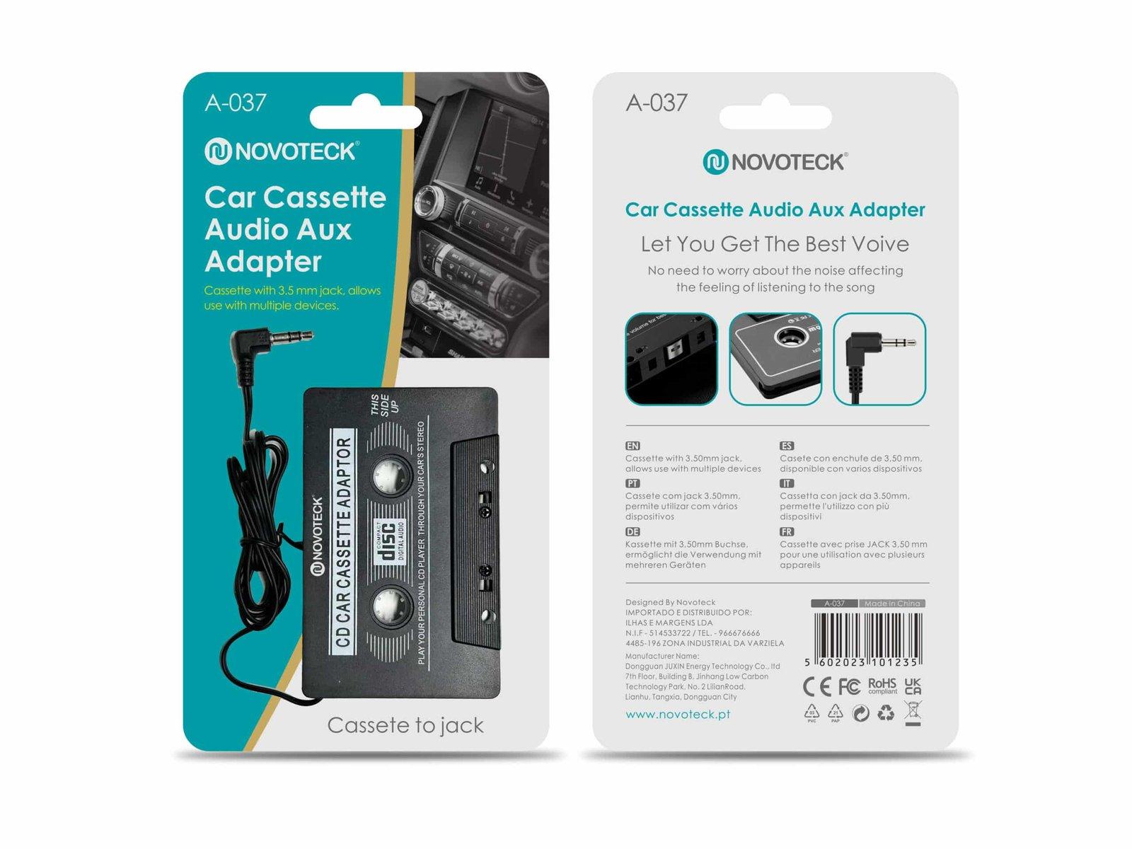 Adaptador de Áudio Auxiliar de Cassete para Carro com Jack 3.5mm A-037